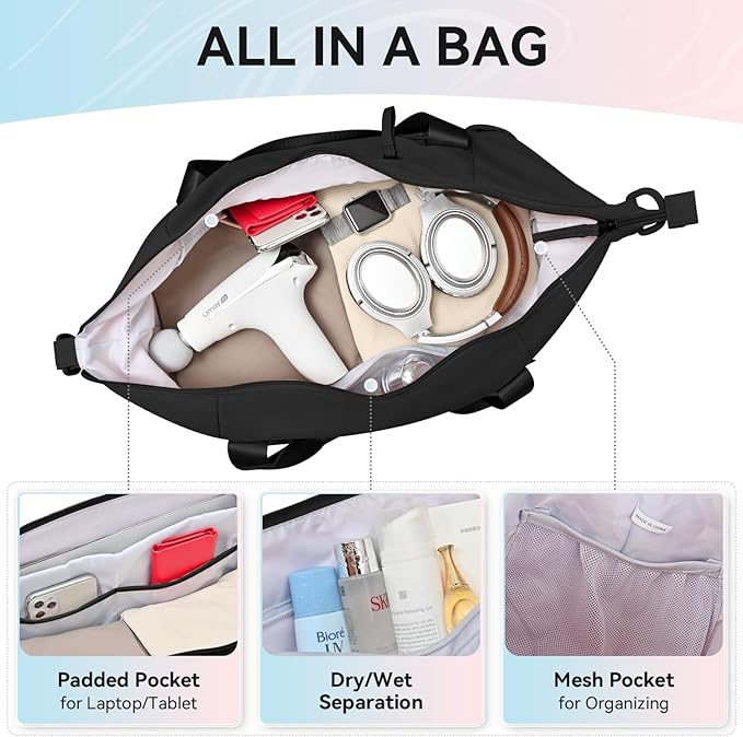 MAXTOP Women's Gym Yoga Duffle Bag with Shoe Pouch,Multi-Purpose Overnight Travel Bag for Gym,Work, Dance, Sports
