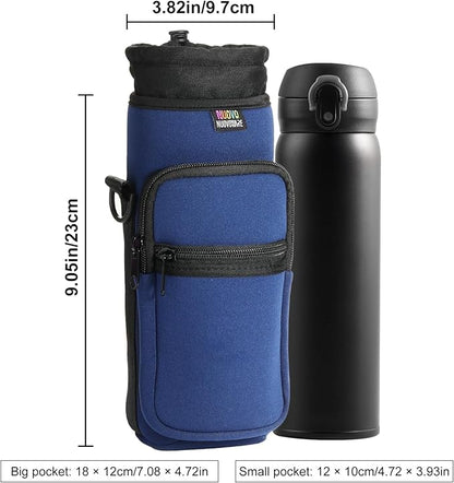 Nuovoware Water Bottle Carrier Bag,25oz/40oz/64oz Bottle Pouch Holder,Adjustable Shoulder Hand Strap 2 Pocket Sling Neoprene Sleeve Sports Accessories for Hiking Travelling Camping