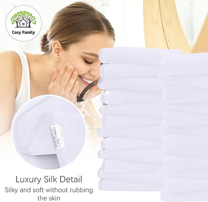 Cosy Family 24 Pack Soft Washcloths Set - 12 x 12 inches, Quick Drying - Highly Absorbent Coral Velvet Fingertip Towel Bathroom Wash Clothes for Bath, Spa, Facial, Kitchen - White