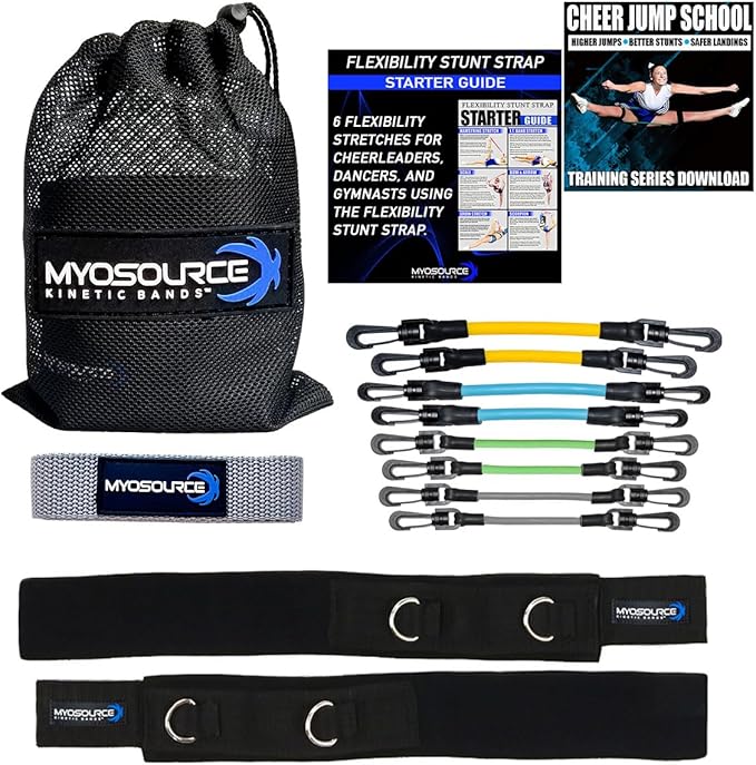 Cheer Kinetic Bands – Leg Resistance Bands for Cheerleaders | Improve Flexibility, Jumps, Stunts & Tumbling | 4-Level Resistance System with 12 Stunt Strap Colors + Digital Training Downloads