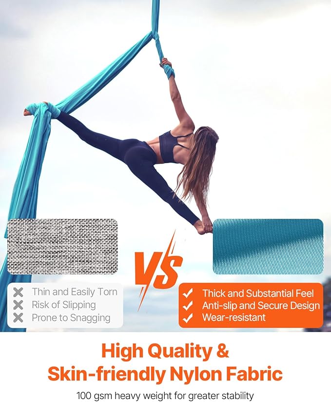 VEVOR Aerial Silk & Yoga Swing, Aerial Yoga Hammock Kit with 100gsm Nylon Fabric, Full Rigging Hardware & Easy Set-up Guide, Antigravity Flying for All Levels Fitness Bodybuilding