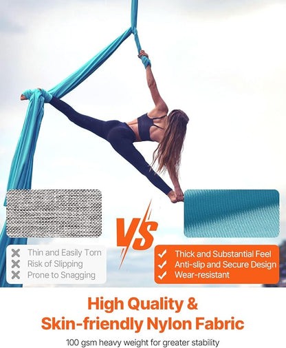 VEVOR Aerial Silk & Yoga Swing, Aerial Yoga Hammock Kit with 100gsm Nylon Fabric, Full Rigging Hardware & Easy Set-up Guide, Antigravity Flying for All Levels Fitness Bodybuilding