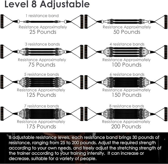 Resistance Bands Set with Handles, 8 Levels up to 200 lb, Door Anchor, Foot Plate, Carry Bag, Home Gym Exercise Equipment for Full Body Workout