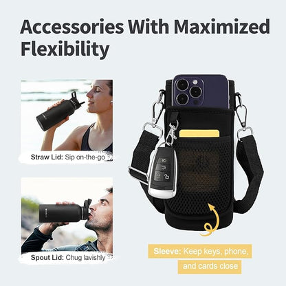 32 oz Insulated Water Bottle with Straw, Stainless Steel Triple Wall Vacuum Sports Water Jug, Leakproof Hydro Cup Flask with Paracord Handle & Straw Spout Lids & DIY Stickers
