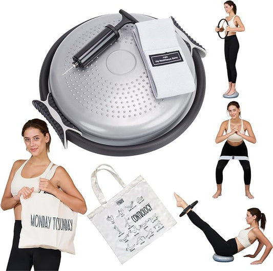 Better Me Pilates Kit with Pilates Ring Air Balance Pad Resistance Bands,Canvas Bag Storage with Guides, Balance Ball Fitness Circle Elastic Bands for Home Gym