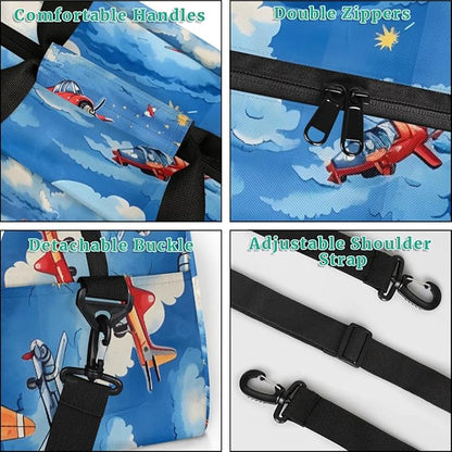 Airplane Kids Duffel Bag for Boys, Aircraft Clouds Sports Gym Bag Overnight Travel Weekender Bag Lightweight Carry On Sleepovers Bag for School Practice Gymnastics