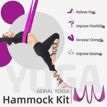 HECASA Aerial Silks Yoga Swing Set, Aerial Yoga Hammock w/Daisy Chain for Home, Inversion Exercises, Strength Training and Starter Kit