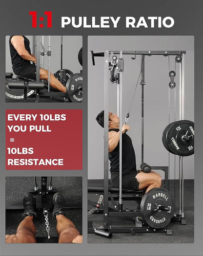 Mikolo Smith Machine Home Gym Power Cage (1:1 Ratio Strength Trainer) (Space Saving Design) (with 8 Free Attachments) Squat Rack for Full Body Training