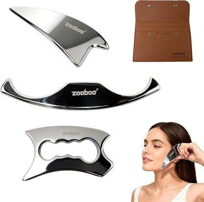 Stainless Steel Muscle Scraper Tool Set, 3-Piece Massage Tools with Storage Pouch, Myofascial Release & Deep Tissue Muscle Recovery for Neck, Back, Legs