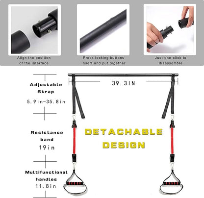 180LBS Adjustable Pilates Toning Bar Kit with Resistance Bands, Anti-Break, Full Body Dynamic Workout, Home Portable Gym