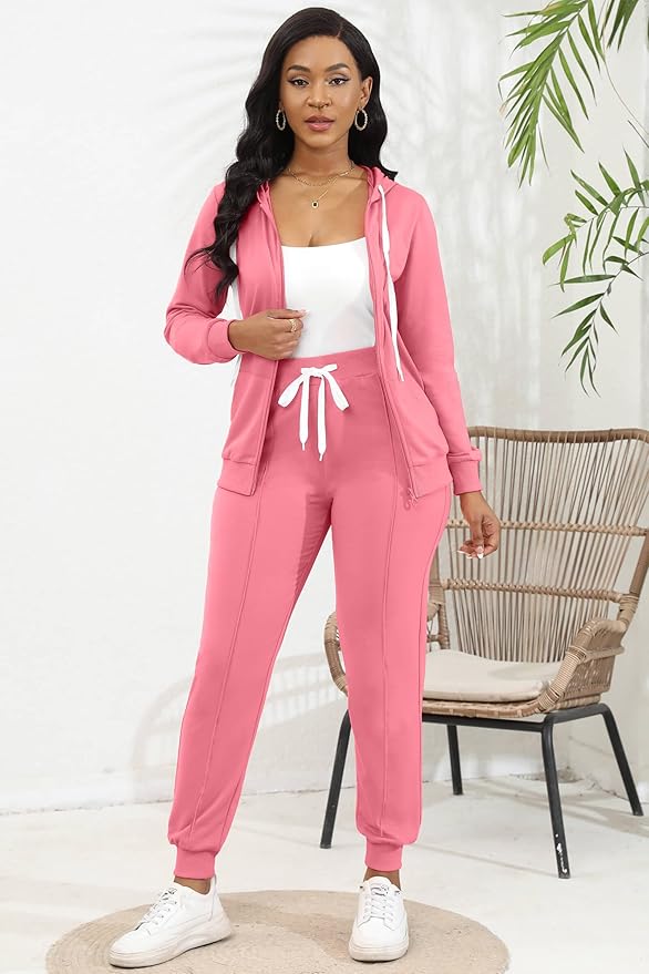 CLOCOR Track Suits for Women Set - Casual 2 Piece Outfits Sweatsuit Pocket Hoodies Long Sleeve with Patchwork Pants Set
