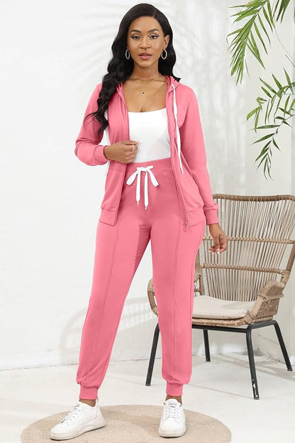 CLOCOR Track Suits for Women Set - Casual 2 Piece Outfits Sweatsuit Pocket Hoodies Long Sleeve with Patchwork Pants Set