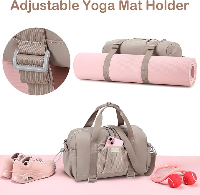 LEDAOU Small Gym Bag for Women, Mini Duffle Bag with Yoga Mat Holder Lightweight Carry On Sports Bag with Separate Shoe Pocket & Wet Pocket Duffel Bags Dance Yoga Workout Bag