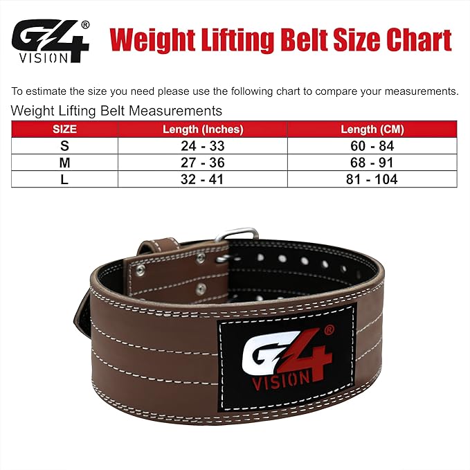 G4 Vision Genuine Leather Power Weight Lifting Adjustable Belt 4" Gym Fitness Bodybuilding Back Support Weightlifting Heavy Workout (Medium, Brown)