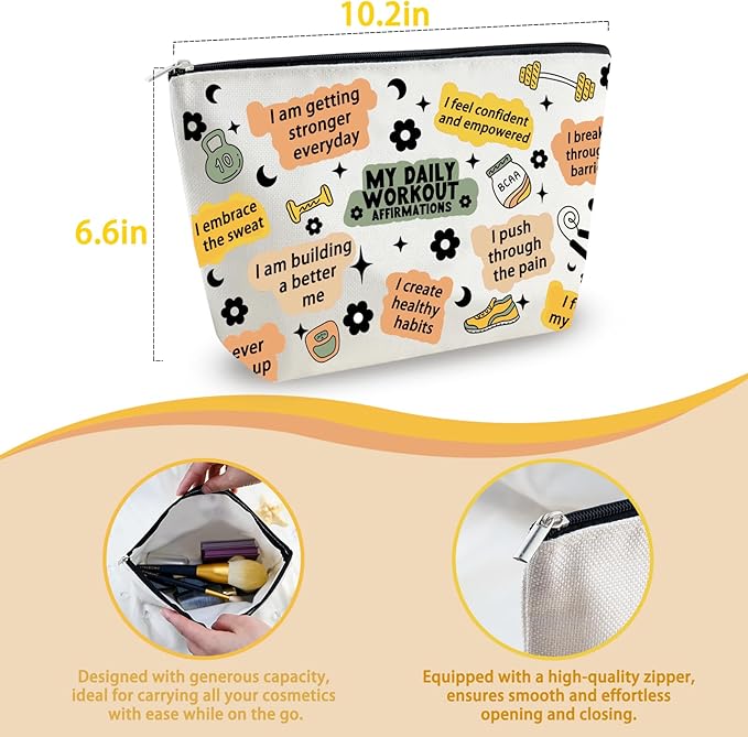 Workout Gifts for Women Gym Gifts for Women Gym Bag for Fitness Lovers Fitness Athletic Trainer Gift Workout Bag Daily Affirmations Makeup Bag Inspirational Mental Health Gift for Female