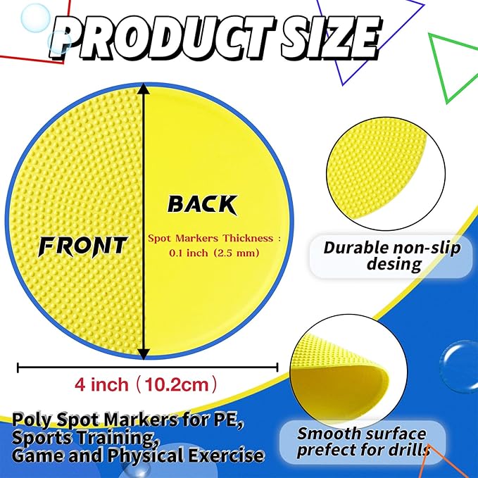 14 Pcs Non Slip Agility Markers Poly Spots, 4 inches Floor Dots Spot Markers for Gym,PE Equipment,Rubber Circles Multiple Color Sports Markers