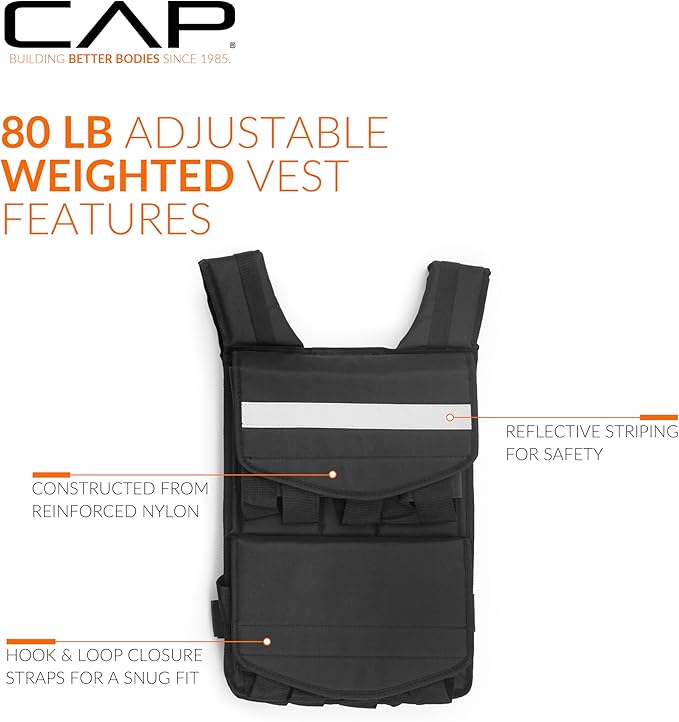 CAP Barbell Adjustable Weighted Vest | 20-150 lbs | Heavy-Duty Workout Vest with Removable Iron Weights for Strength Training, Cardio, Running, and Calisthenics