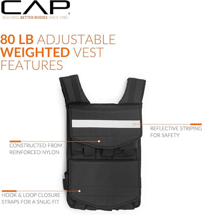 CAP Barbell Adjustable Weighted Vest | 20-150 lbs | Heavy-Duty Workout Vest with Removable Iron Weights for Strength Training, Cardio, Running, and Calisthenics