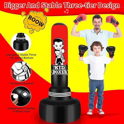 Heavy Punching Bag with Stand Adults Teens,70" Freestanding Boxing Bags Kicking Bag Heavy Bag with Boxing Gloves and Electric Air Pump, Kickboxing Training Equipment Bags Thai Fitness Karate