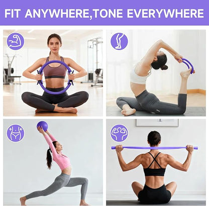 SAN LIKE Home Pilates Essentials Kit for Women, Pilates Equipment Ring and Ball Set, 12'' Magic Circle, Yoga Ball,8 Resistance Bands Premium Accessories Kits for Starter Toning Workouts at Home