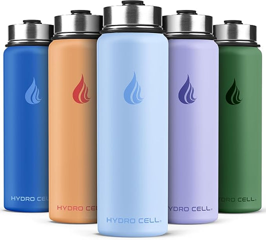 HYDRO CELL Stainless Steel Insulated Water Bottle with Straw - For Cold & Hot Drinks - Metal Vacuum Flask with Screw Cap and Modern Leakproof Sport Thermos for Adults (Glacier 24oz)