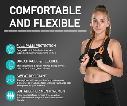FITNESS FORCE Workout Gloves for Men & Women Partial Weight Lifting Non-Slip Gym Gloves, Lifting Grip for Calluses Guard Fingerless Exercise Gloves with Full Palm Protection