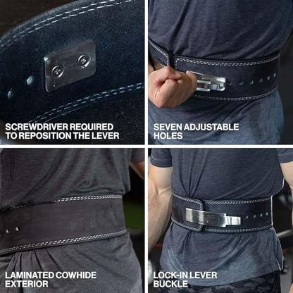Titan Fitness Powerlifting Lever Belt - 2X-Large 38" - 45", 4" Wide x 10mm Thick Black Leather, Adjustable Steel Lever Buckle for Squats, Deadlifts, Weightlifting & Bodybuilding