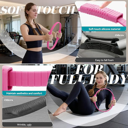 Pilates Ring, Silicone Magic Pilates Rings, Lightweight & Durable Flexible Fitness Circle Exercise Equipment for Toning Arms, Thighs,Legs, Core,Yoga & Physical Therapy