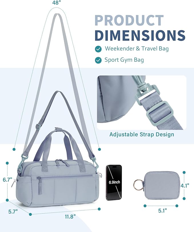 Ceneda Small Gym Bag for Women, Quilted Puffer Tote with Wet Pocket & Coin Purse, Lightweight Mini Sports Travel Duffle with Crossbody Strap, Water-Resistant for Workout, Yoga, Daily Commute