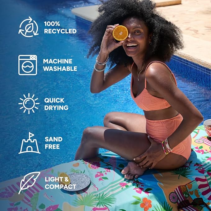 Dock & Bay Beach Towel - Quick Dry, Sand Free - Compact, Lightweight - 100% Recycled - Includes Bag - Sweet Escape - Extra Large (200x90cm, 78x35)