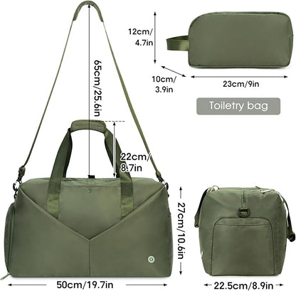 Ceneda 20" Gym Bag for Women with Wet Pocket & Shoe Compartment, Lightweight Duffel Waterproof Carry On Duffle for Travel, Yoga, Overnight (Green)