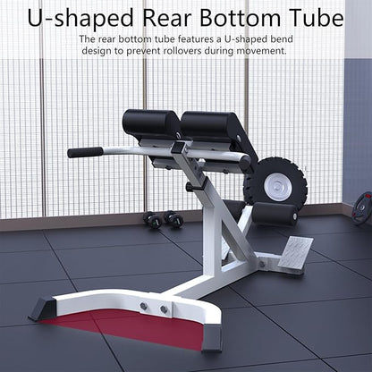 Adjustable Roman Chair, Hyperextension Bench for Back Exercise, White, Steel Frame, Multi-Position Core Training Equipment, Home Men Women Full Body ，U-Shaped Base
