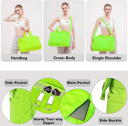 Sports Tote Gym Bag for Women, Travel Duffel Bag, Shoulder Weekender Overnight Bag for Women Girls Travel, Gym, Yoga (Fluorescent Green)
