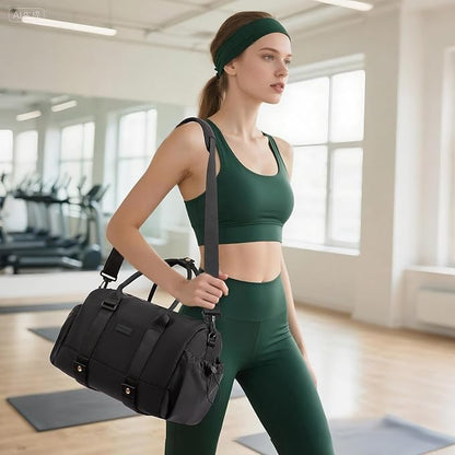 LOVEVOOK Small Gym Bag for Women with Yoga mat Holder, Mini Duffle Bag for Travel with Wet Pocket, Overnight Personal Item Bags (Black, 14.5 inch-Small-2Pcs)