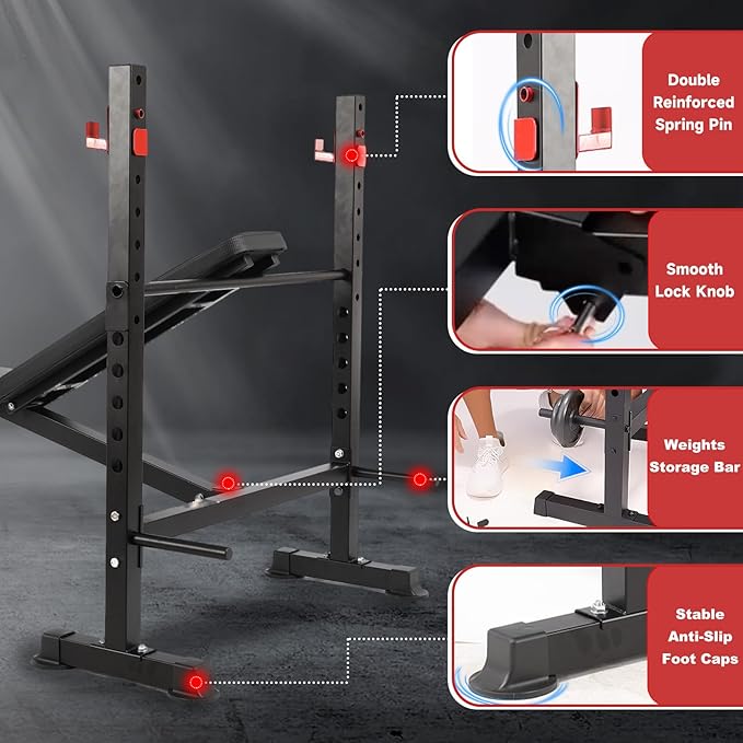 Foldable 750LBS Weight Bench Set, Adjustable Workout Bench Set for Home Gym Exercise with Leg Extension and Squat Rack, Bench Press Set for Men & Women Full Body Strength Training