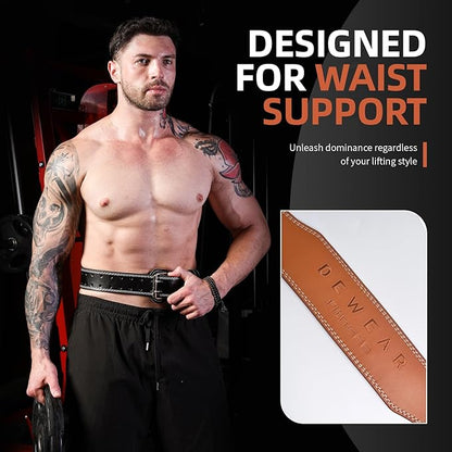 Genuine Leather Weight Lifting Belt, 4”& 6” Padded Lumbar Back Support, 10 Adjustable Holes, Gym Weight Belt Ideal for Deadlift, Powerlifting, Bodybuilding and Squat