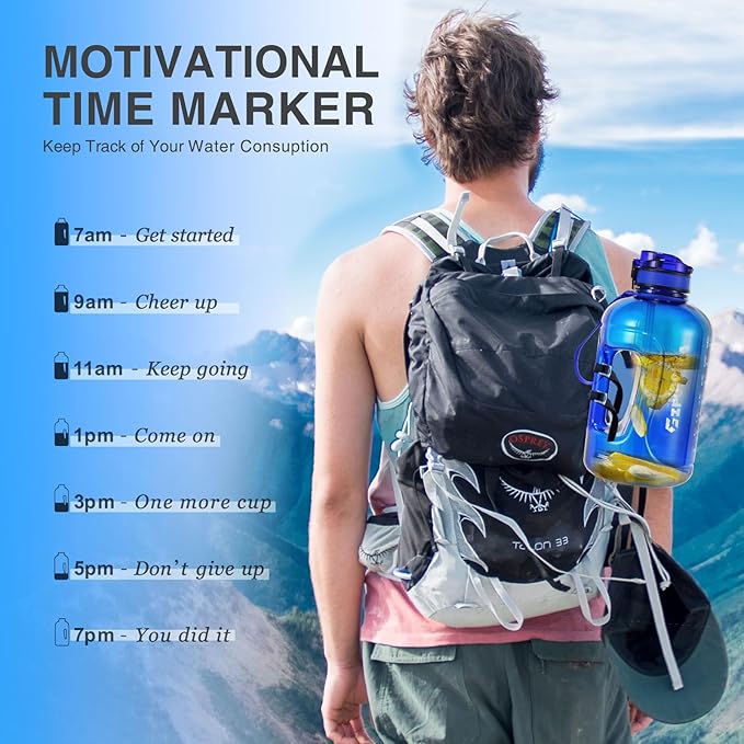 GIFUBOWA 3l Large Water Bottle with Straw and Time Marker 0.8 Gallon/105oz Sport Big Drinking Goals Huge Bottles 3 Litre with Handle Leakproof 3 liter Jug BPA Free for Fitness Gym Yoga and Outdoor