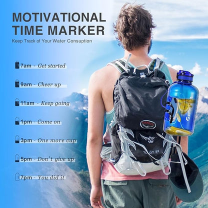 GIFUBOWA 3l Large Water Bottle with Straw and Time Marker 0.8 Gallon/105oz Sport Big Drinking Goals Huge Bottles 3 Litre with Handle Leakproof 3 liter Jug BPA Free for Fitness Gym Yoga and Outdoor