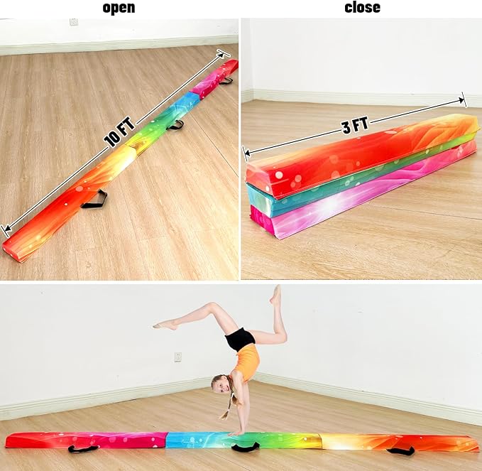 MARFULA 6 FT / 8 FT / 9 FT Folding Gymnastics Beam Foam Balance Floor Beam - Extra Firm - Suede Cover - Anti Slip Bottom with Carry Bag for Kids/Adults Home Use