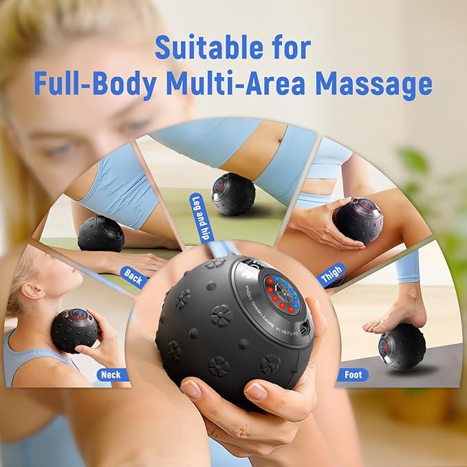 5-Speed Vibrating Massage Ball for Deep Tissue Muscle Recovery, 3D Textured Electric Massage Ball for Back, Neck, Feet & Post-Workout Relief, Portable Recovery Tool for Gym, Office & Travel