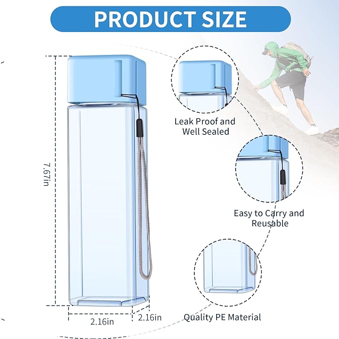 mwellewm 24Pcs Water Bottles Bulk 17 Oz Reusable Plastic Water Bottle Spill Proof Clear Colorful Gym Sports Large Drink Bottle for Adult Leak Square Pack for School Outdoor Fitness Travel Office