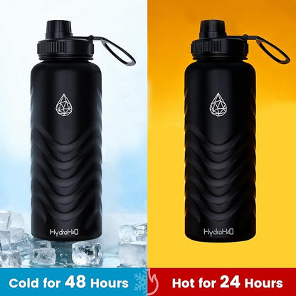 32oz Stainless Steel Insulated Water Bottle, 48H Cold & 24H Hot, Leak-Proof Wide Mouth Lids (Straw & Spout), BPA-Free Bottles, Mens Water Bottle for Gym, Hiking, Travel - Black