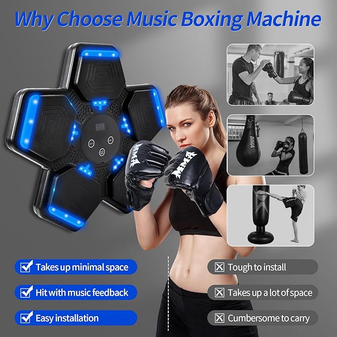 Music Boxing Machine for Adults and Kids, Smart Bluetooth Boxing Training Equipment with Gloves, Target Workout Equipment for for Home, Office