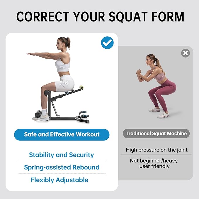 Deep Squat Machine, with Roman Chair Function, Adjustable Glutes Trainer Machine, Core & Abs for Low Impact Lower Body Workouts, Home Gym Push-Up Exercises, Easy to Assemble, 300Lbs Capacity