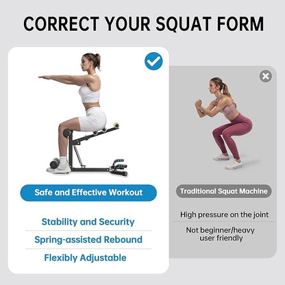 Deep Squat Machine, with Roman Chair Function, Adjustable Glutes Trainer Machine, Core & Abs for Low Impact Lower Body Workouts, Home Gym Push-Up Exercises, Easy to Assemble, 300Lbs Capacity