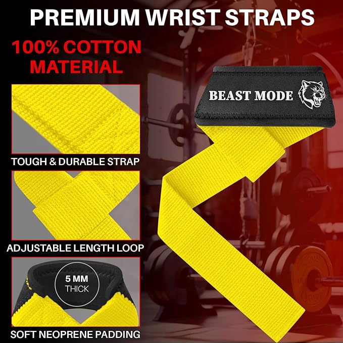 TECEUM Lifting Straps for Weightlifting Gym Strength Training - Wrist Straps with Neoprene Padded Cotton - Men & Women – Ideal for Powerlifting, Bodybuilding & Deadlifts