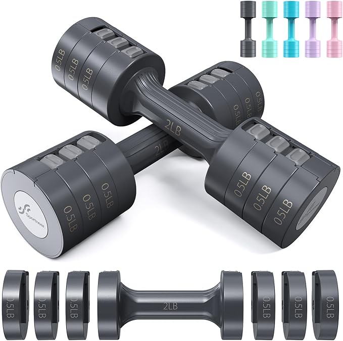 Sportneer Adjustable Dumbbells Hand Weights Set: 5 lb Dumbbell Set of 2 Each 2lb 3lb 4lb 5lb Free Weights Fast Adjust Weight 4 In 1 Weights Dumbbells Set for Women Men Home Gym Exercise Training
