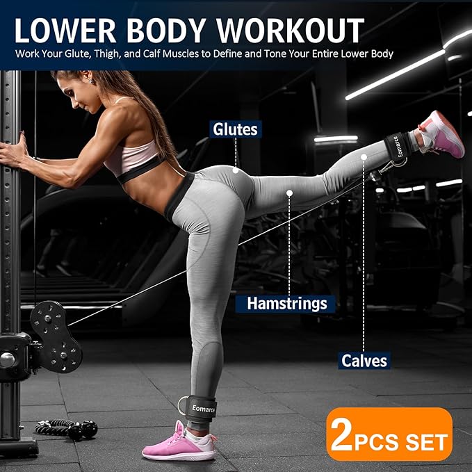 2PCS Set Premium Cable Kick Back Ankle Straps for Cable Machines Women & Men, Glute Kickback Ankle Strap for Workout, Ankle Cuff Cable Attachment Wraps weights, Tobilleras Para Mujer Gym Leg