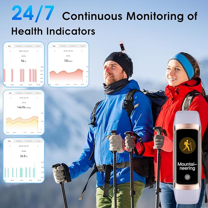 Fitness Tracker, 24/7 Heart Rate Blood Oxygen Blood Pressure Body Temp Monitor Sleep Calorie Tracker with 1.1" AMOLED Touch Color Screen Pedometer Smart Watch Waterproof for Women Men (Purple)