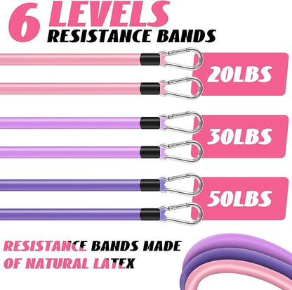 Pilates Bar Kit with Resistance Bands for Working Out, Pilates Equipment with Ab Roller for All Fitness Levels, Portable Home Gym Full Body Workout Equipment for Women&Men